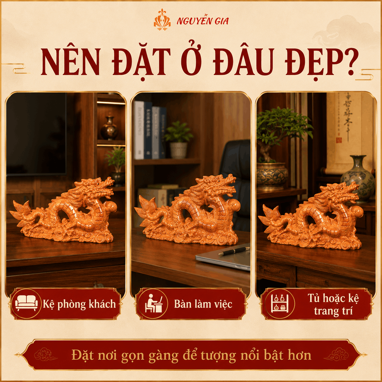 Tượng Rồng phong thủy bằng gỗ