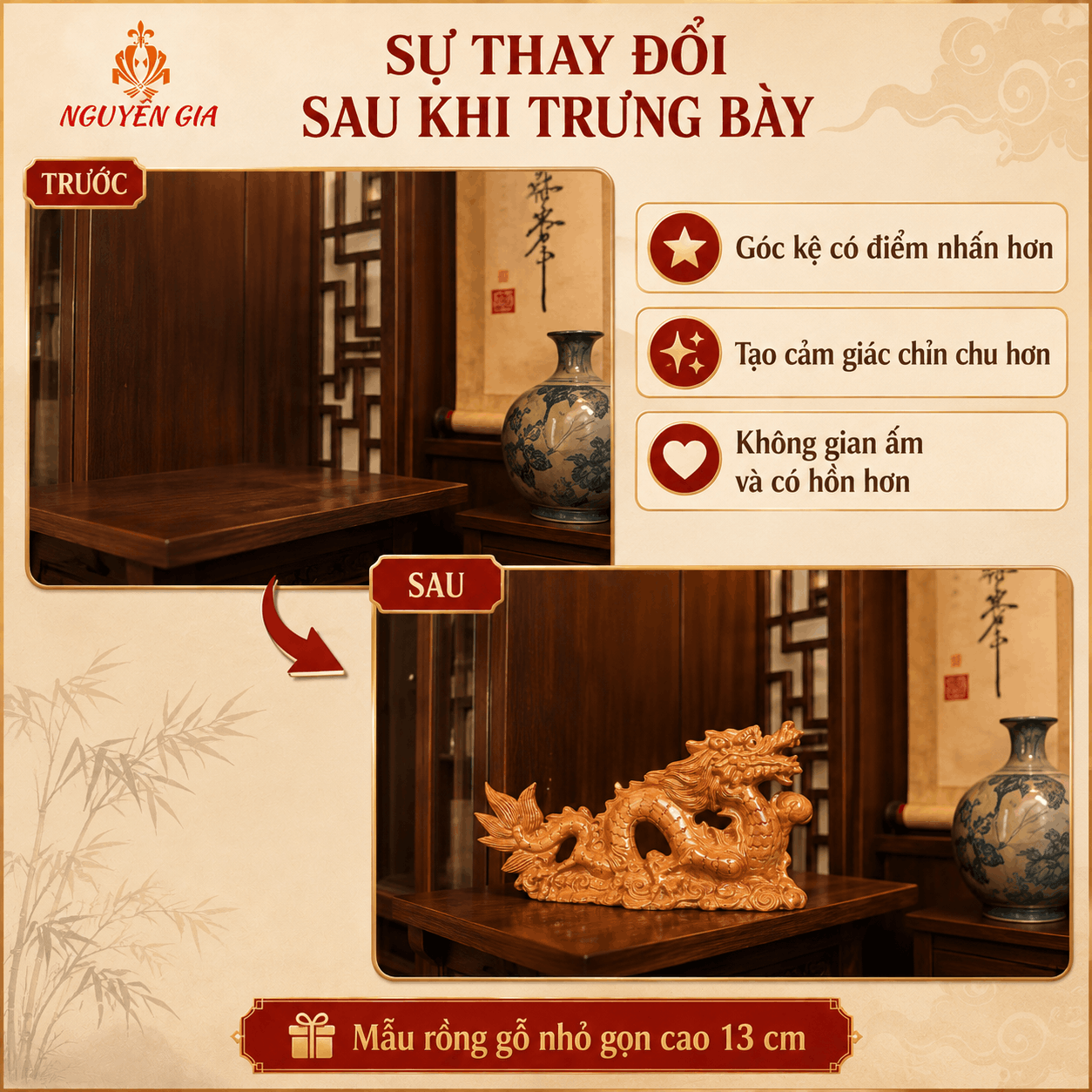 Tượng Rồng phong thủy bằng gỗ