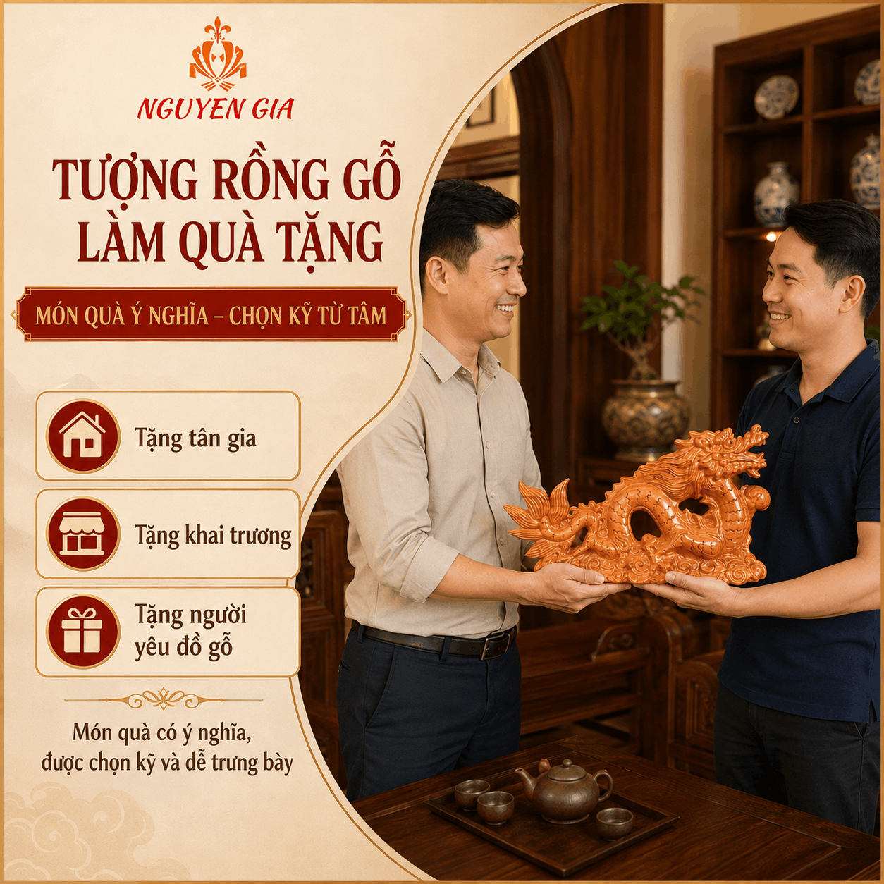 Tượng Rồng phong thủy bằng gỗ