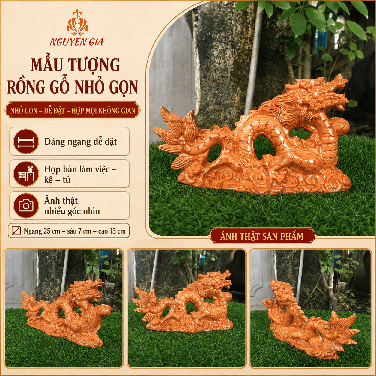 Tượng Rồng phong thủy bằng gỗ