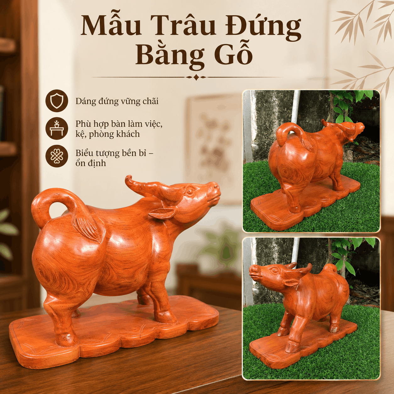 Tượng Tr&acirc;u phong thủy bằng gỗ