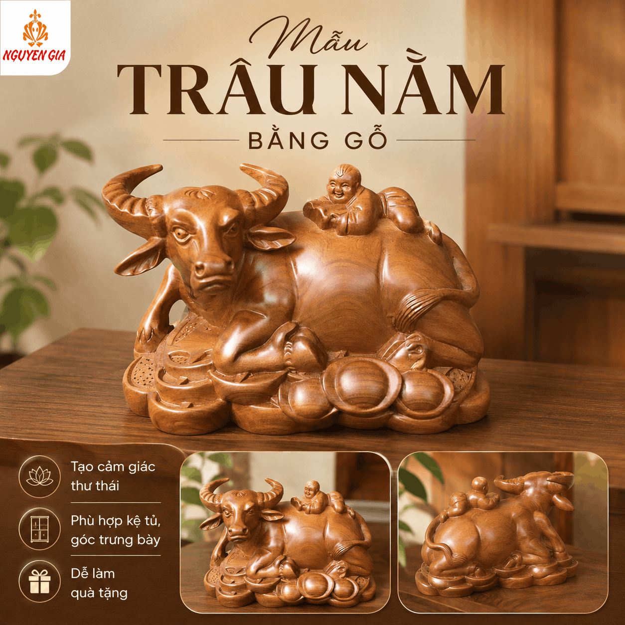 Tượng Tr&acirc;u phong thủy bằng gỗ