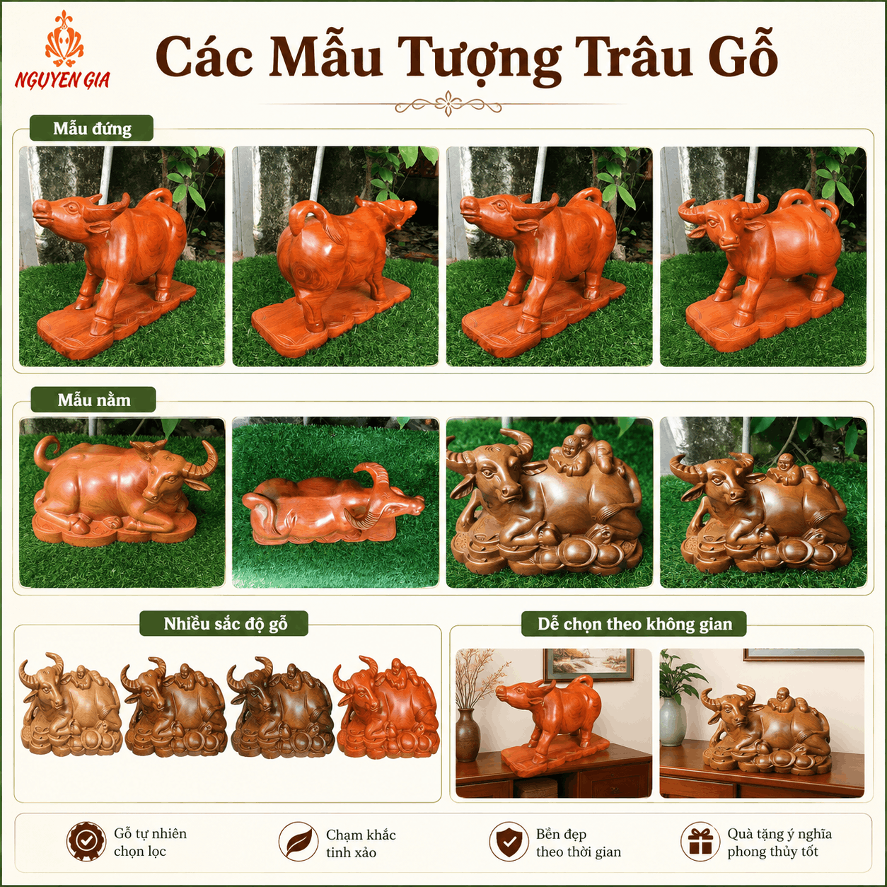Tượng Tr&acirc;u phong thủy bằng gỗ
