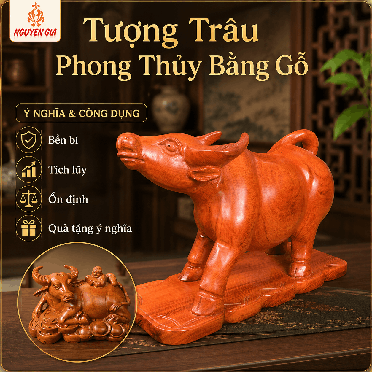 Tượng Tr&acirc;u phong thủy bằng gỗ