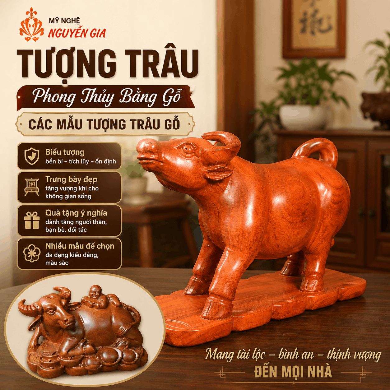 Tượng Tr&acirc;u phong thủy bằng gỗ