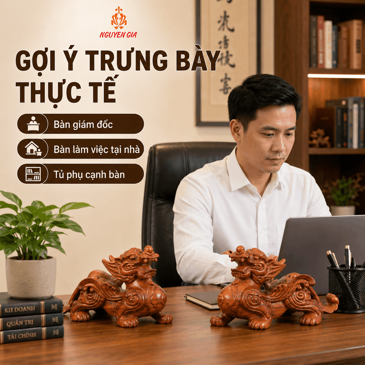 Tỳ Hưu để b&agrave;n l&agrave;m việc: n&ecirc;n chọn thế n&agrave;o v&agrave; đặt ở đ&acirc;u?