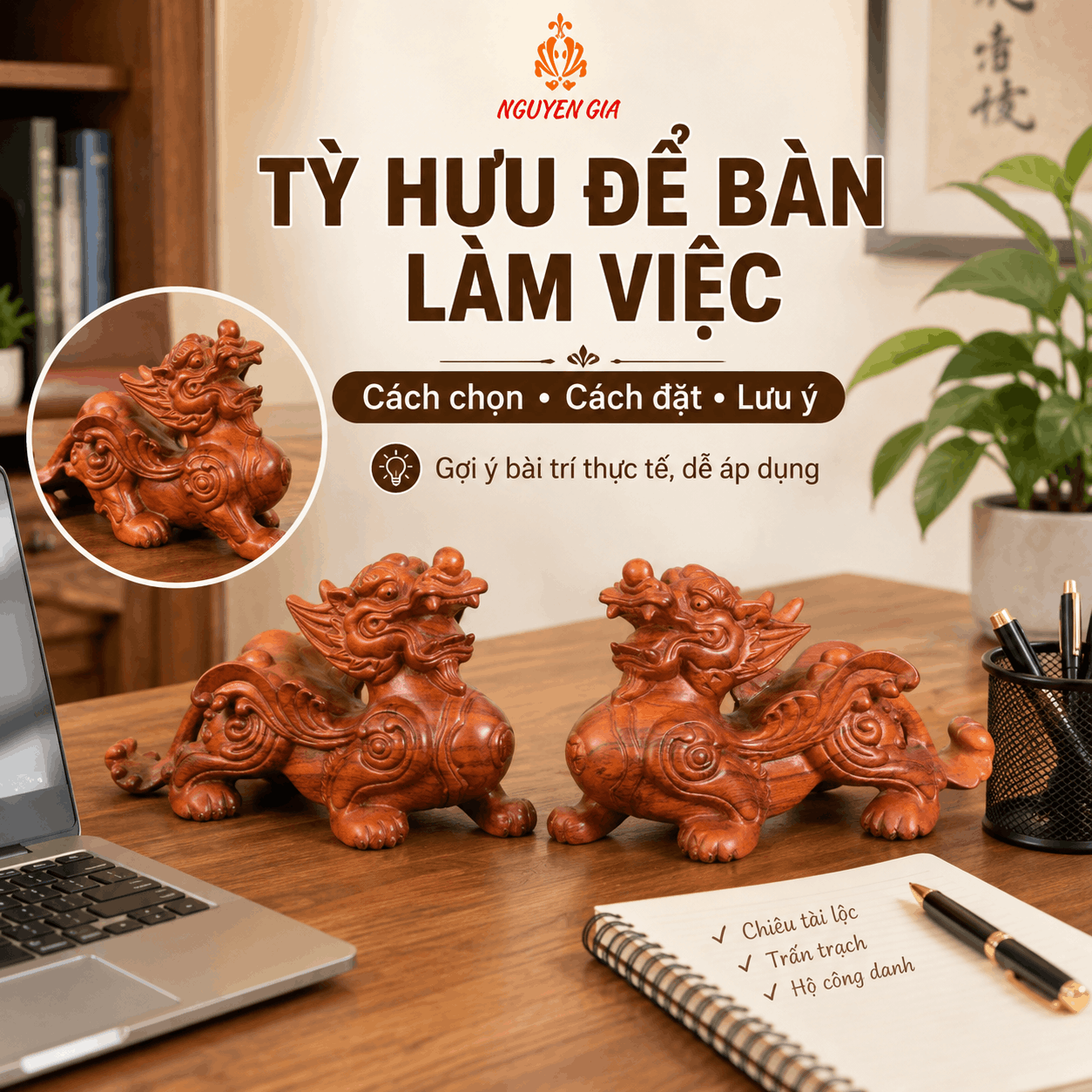 Tỳ Hưu để b&agrave;n l&agrave;m việc: n&ecirc;n chọn thế n&agrave;o v&agrave; đặt ở đ&acirc;u?