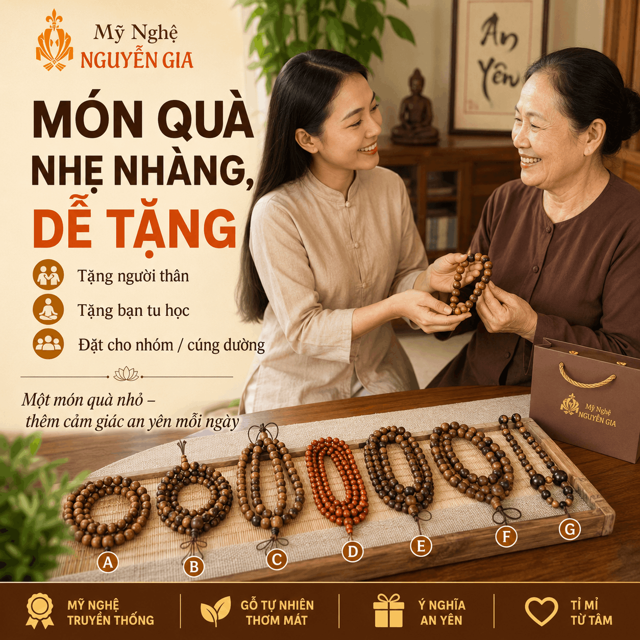 Chuỗi 108 Hạt Gỗ B&aacute;ch Xanh, Huyết Long, Ngọc Am