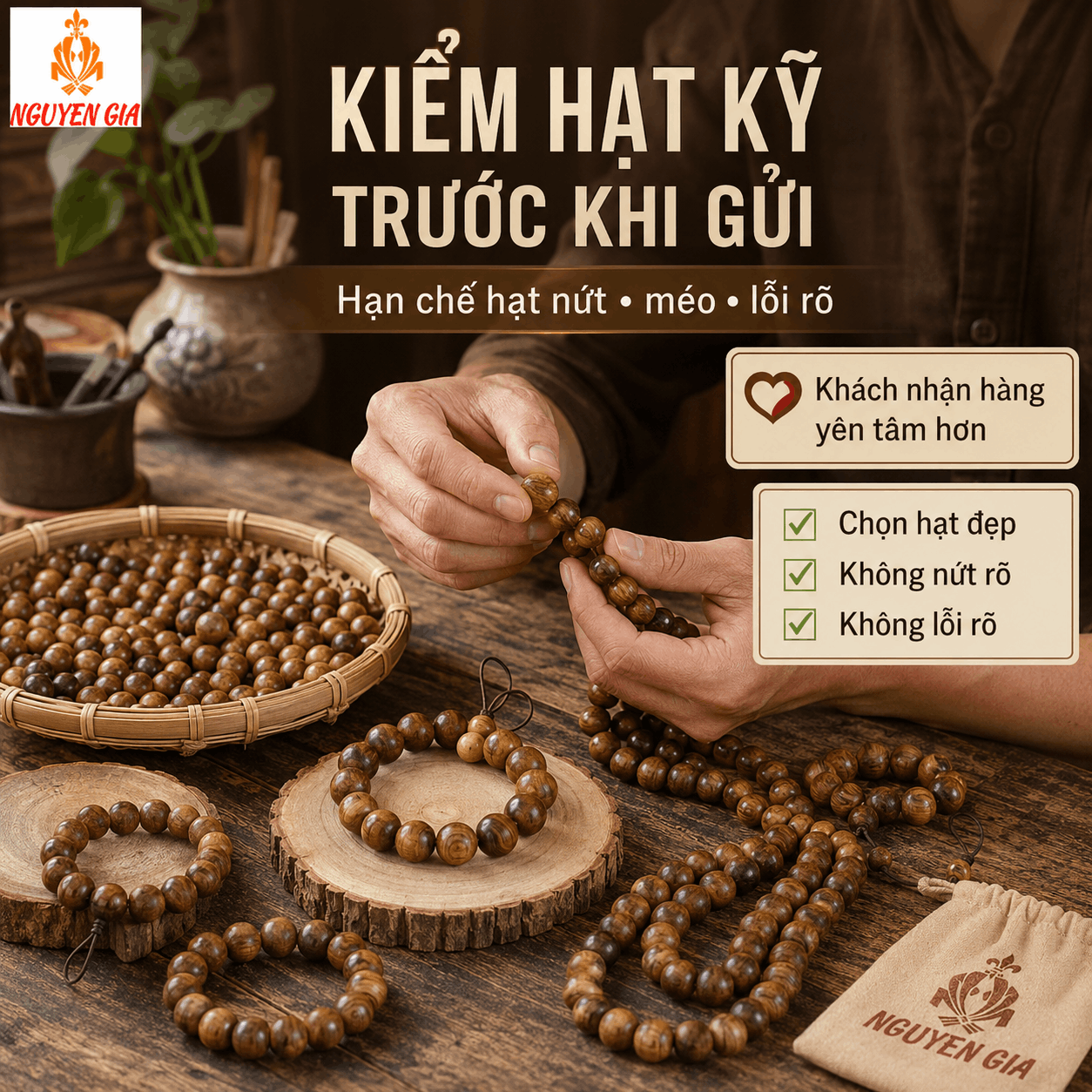V&ograve;ng Gỗ B&aacute;ch Xanh Đủ Cỡ, Thơm Nhẹ, X&acirc;u Theo Y&ecirc;u Cầu