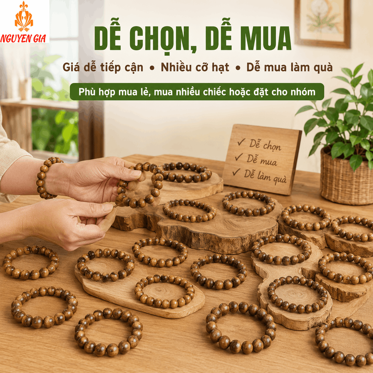 V&ograve;ng Gỗ B&aacute;ch Xanh Đủ Cỡ, Thơm Nhẹ, X&acirc;u Theo Y&ecirc;u Cầu