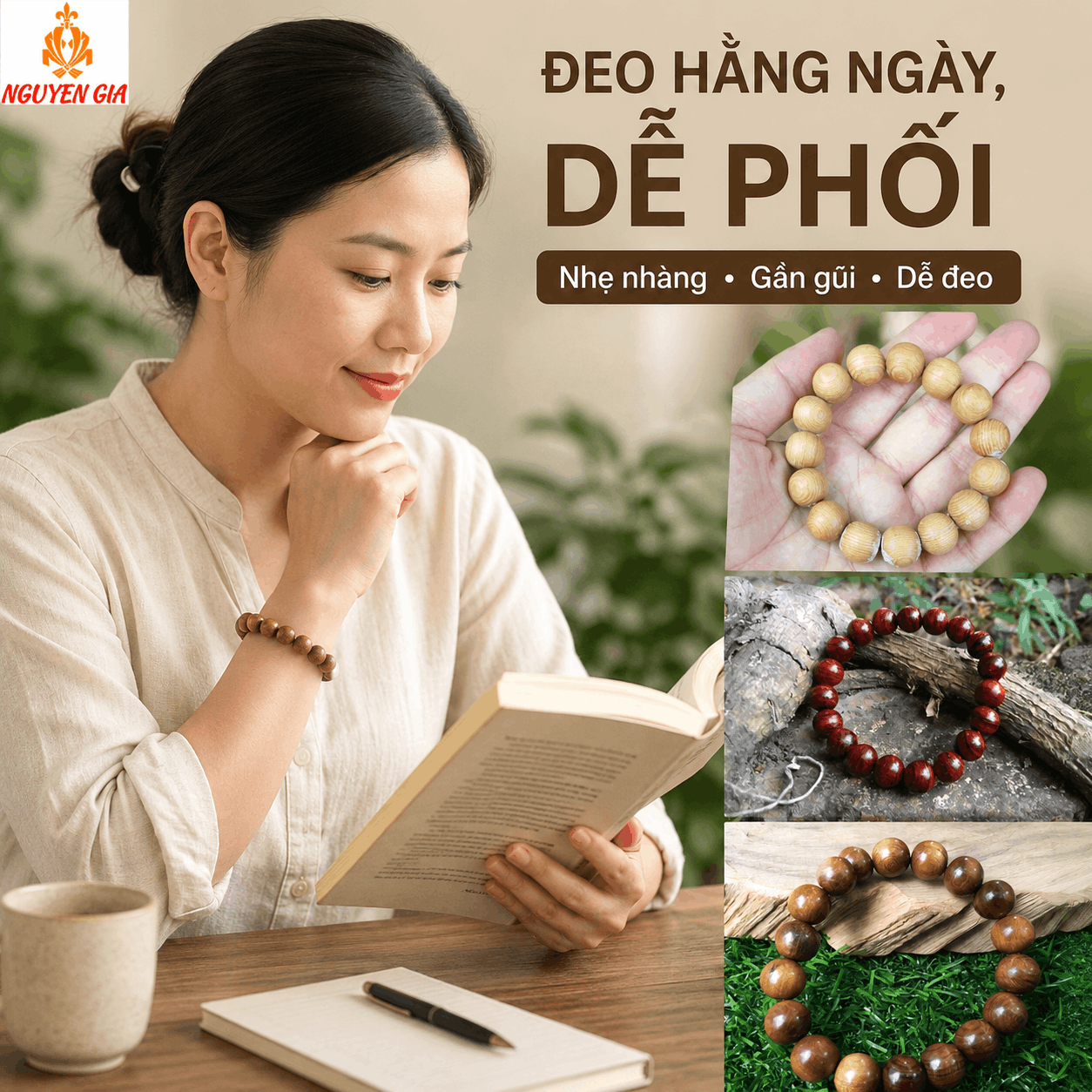 Vòng Tay Gỗ, Chuỗi Hạt Gỗ Bách Xanh, Ngọc Am, Sưa Lào