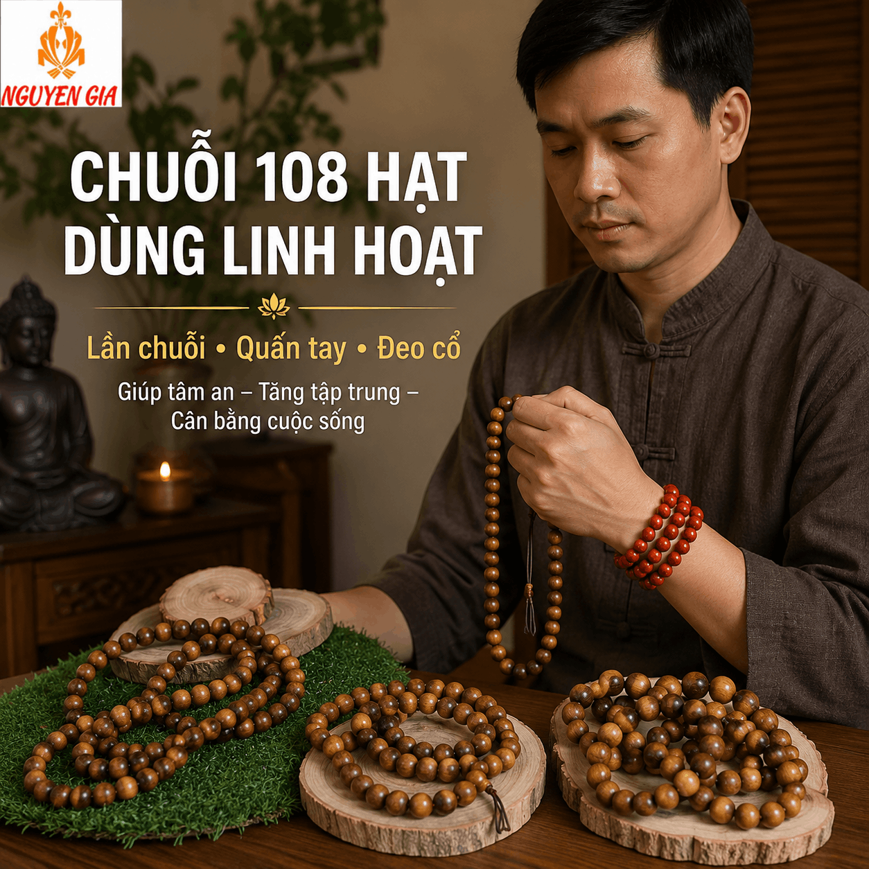 Vòng Tay Gỗ, Chuỗi Hạt Gỗ Bách Xanh, Ngọc Am, Sưa Lào