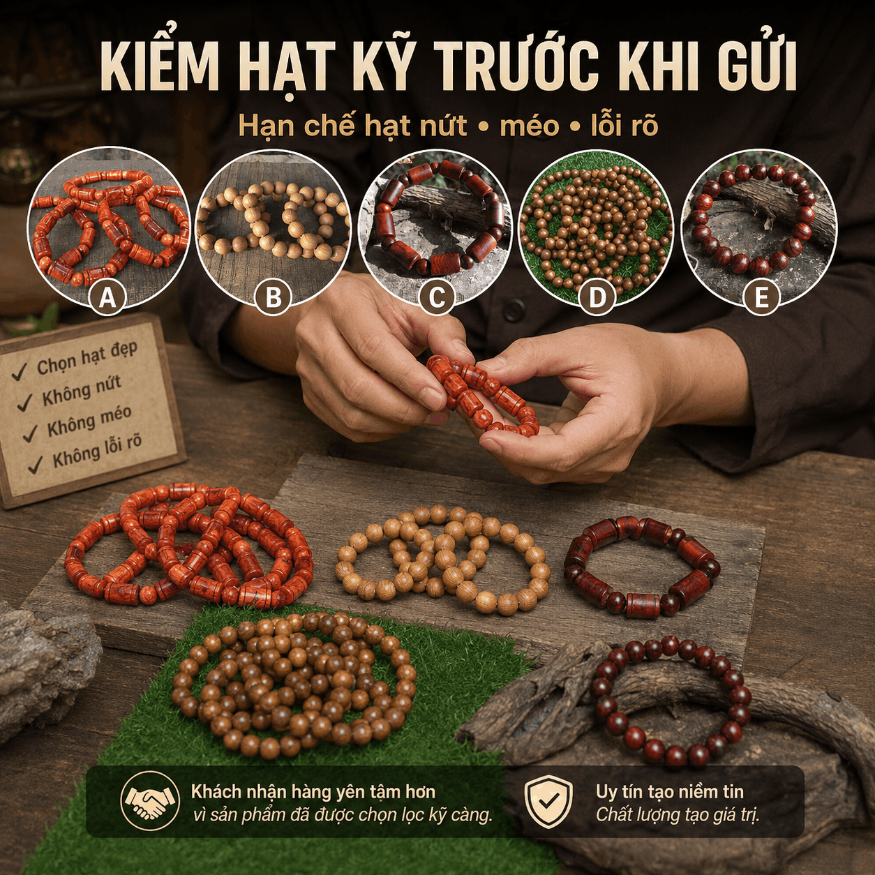 Vòng Tay Gỗ, Chuỗi Hạt Gỗ Bách Xanh, Ngọc Am, Sưa Lào