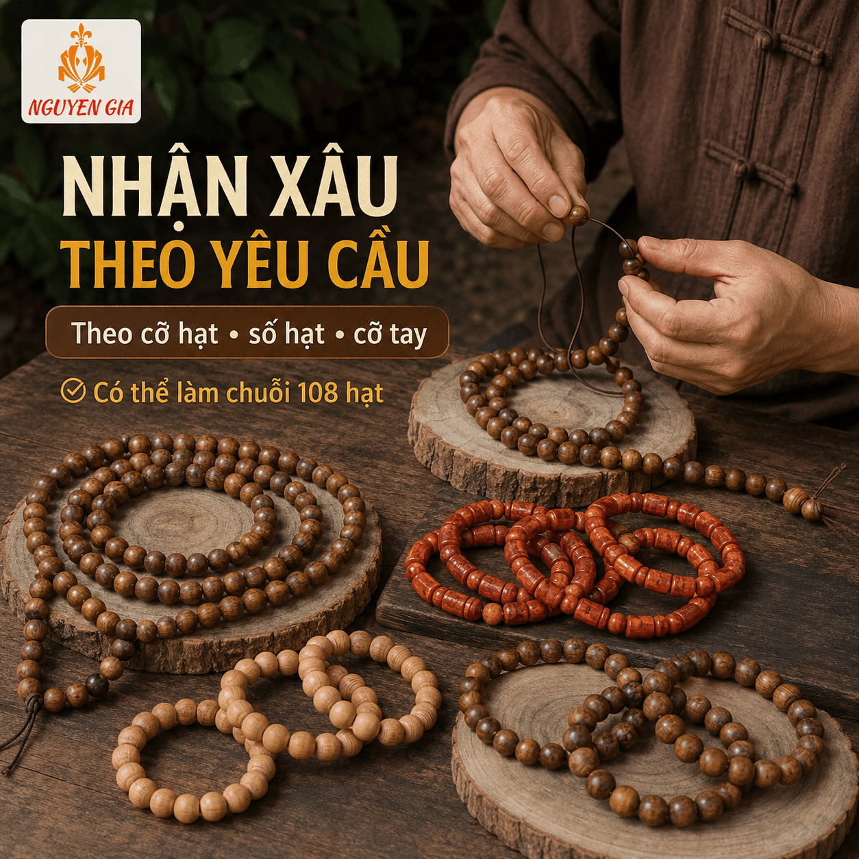 Vòng Tay Gỗ, Chuỗi Hạt Gỗ Bách Xanh, Ngọc Am, Sưa Lào