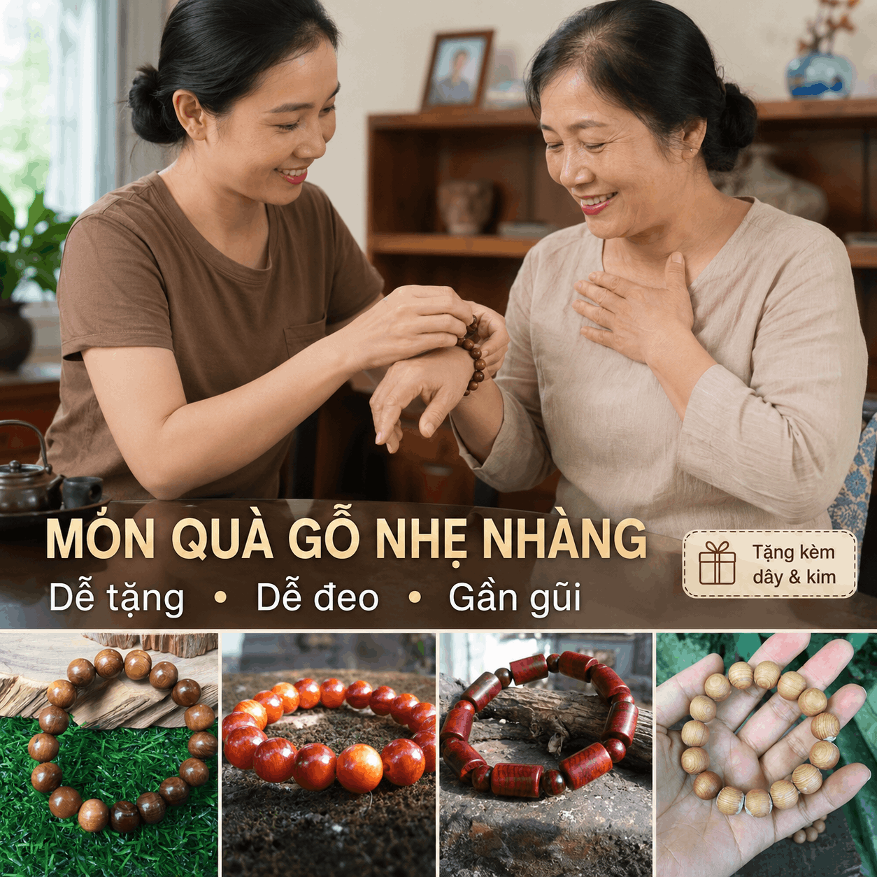 Vòng Tay Gỗ, Chuỗi Hạt Gỗ Bách Xanh, Ngọc Am, Sưa Lào