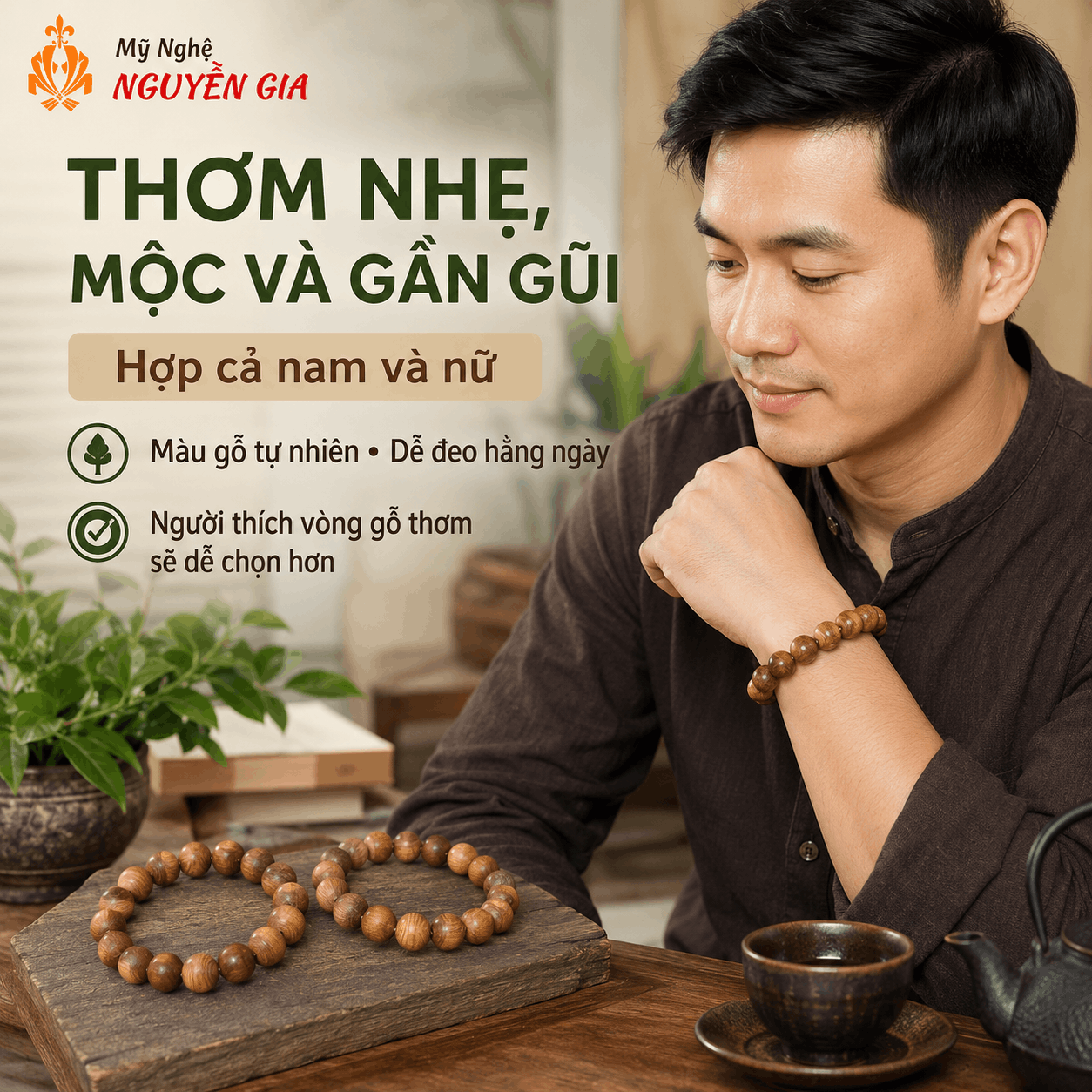 V&ograve;ng Tay Gỗ Ngọc Am Thơm Nhẹ, Đủ Cỡ Dễ Đeo