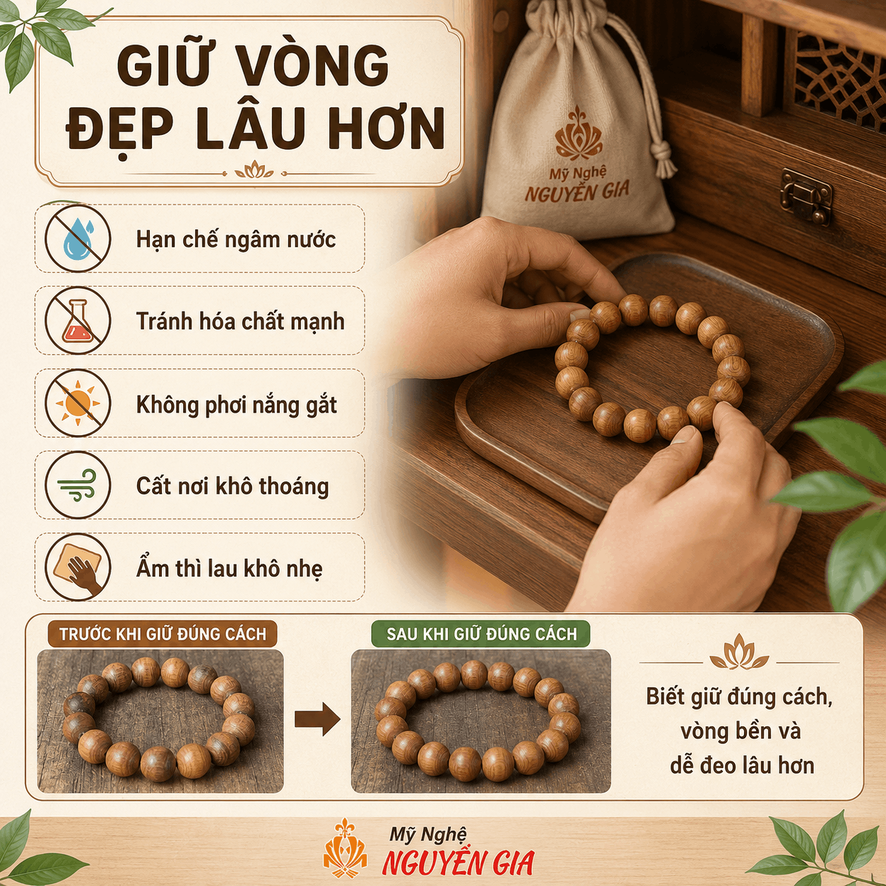 V&ograve;ng Tay Gỗ Ngọc Am Thơm Nhẹ, Đủ Cỡ Dễ Đeo