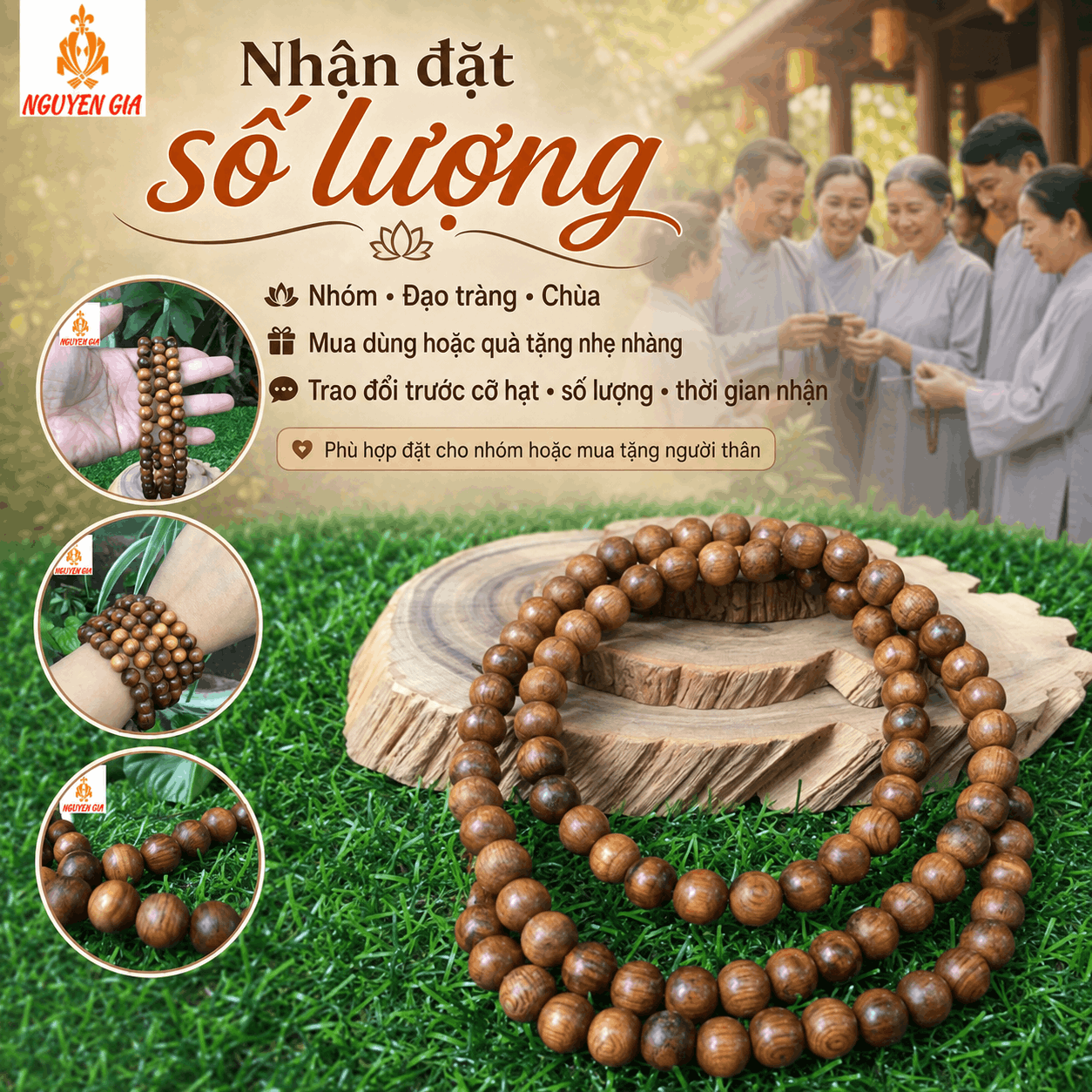 Chuỗi 108 Hạt Gỗ Bách Xanh 8 Ly Dễ Dùng, Thơm Nhẹ