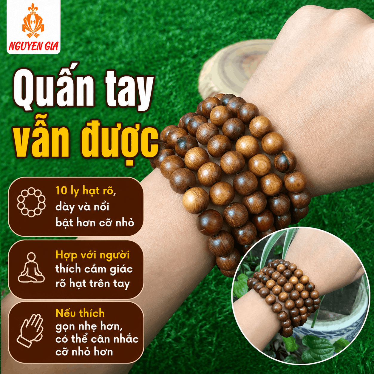 Chuỗi 108 Hạt Gỗ Bách Xanh 10 Ly Rõ Hạt, Chắc Tay