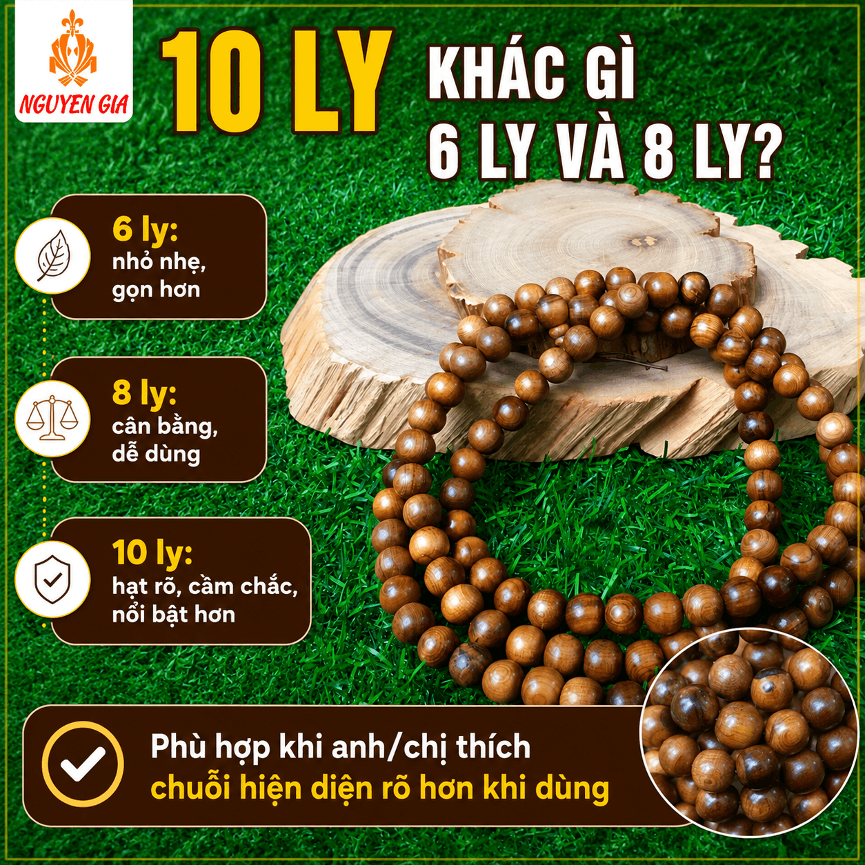 Chuỗi 108 Hạt Gỗ Bách Xanh 10 Ly Rõ Hạt, Chắc Tay
