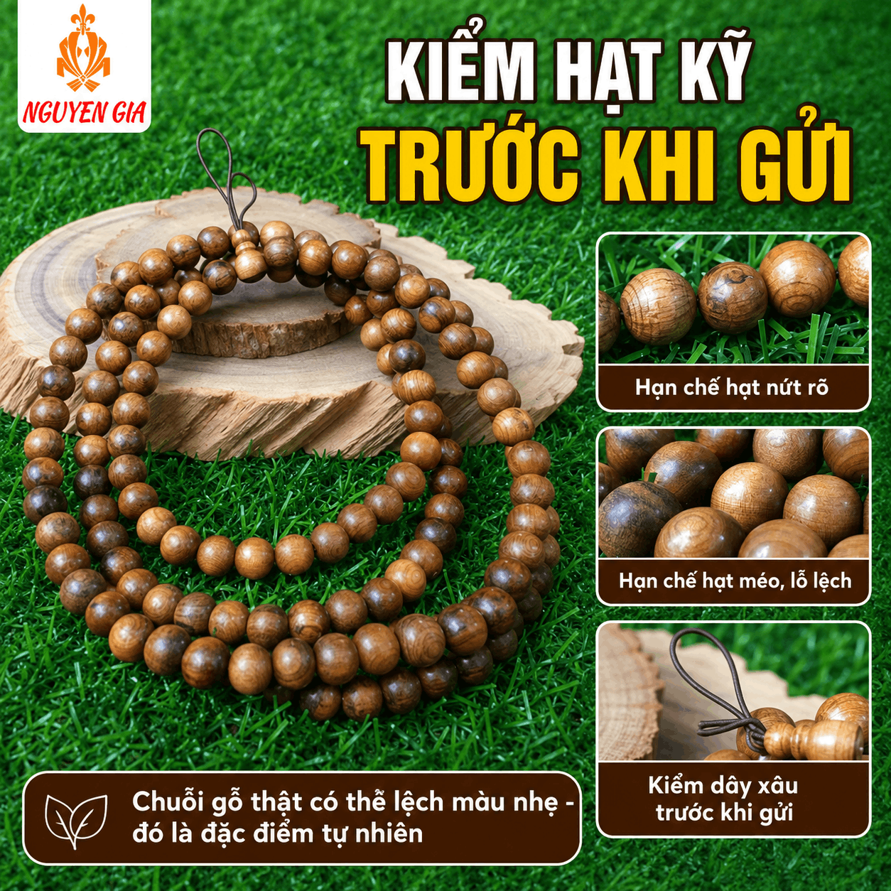 Chuỗi 108 Hạt Gỗ Bách Xanh 10 Ly Rõ Hạt, Chắc Tay