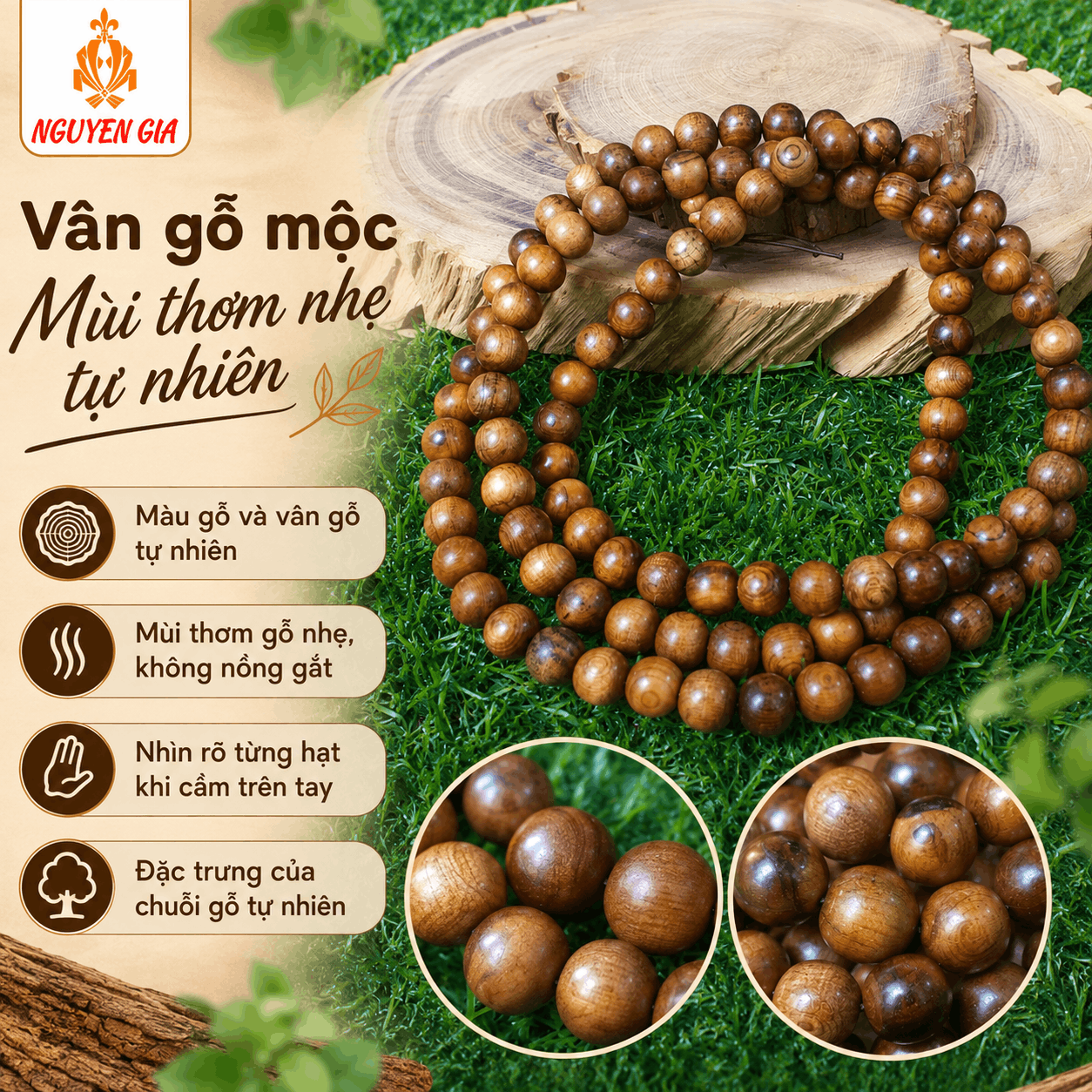 Chuỗi 108 Hạt Gỗ Bách Xanh 10 Ly Rõ Hạt, Chắc Tay