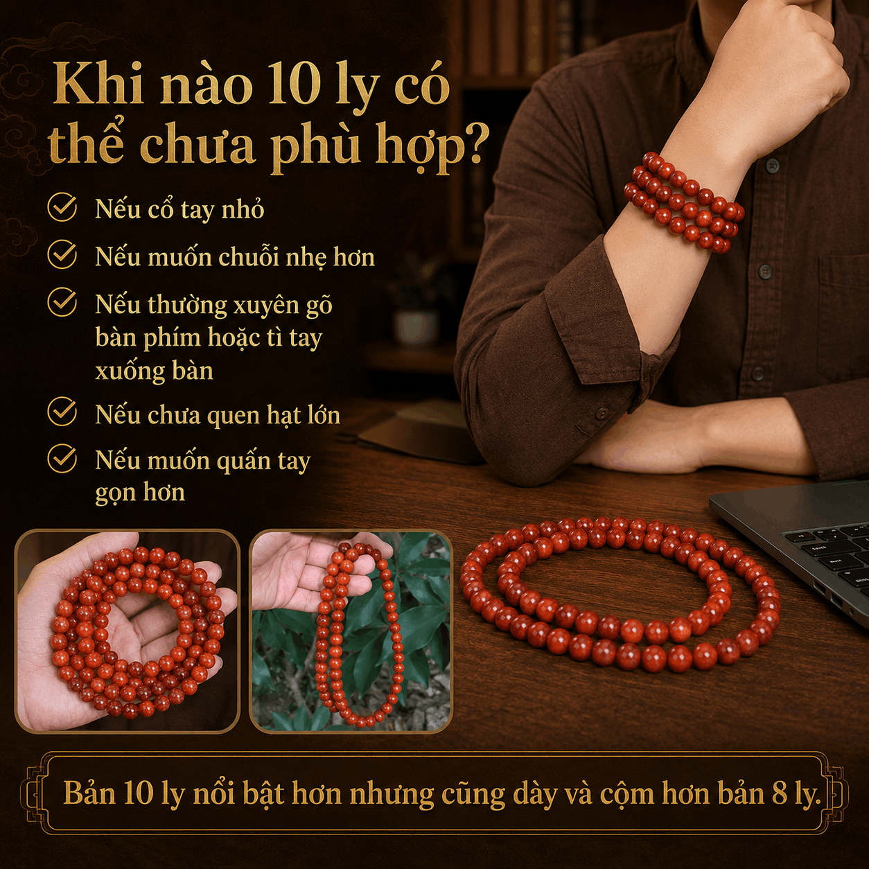Chuỗi 108 Hạt Huyết Long Thân 10 Ly – Hạt Lớn, Cầm Chắc Tay
