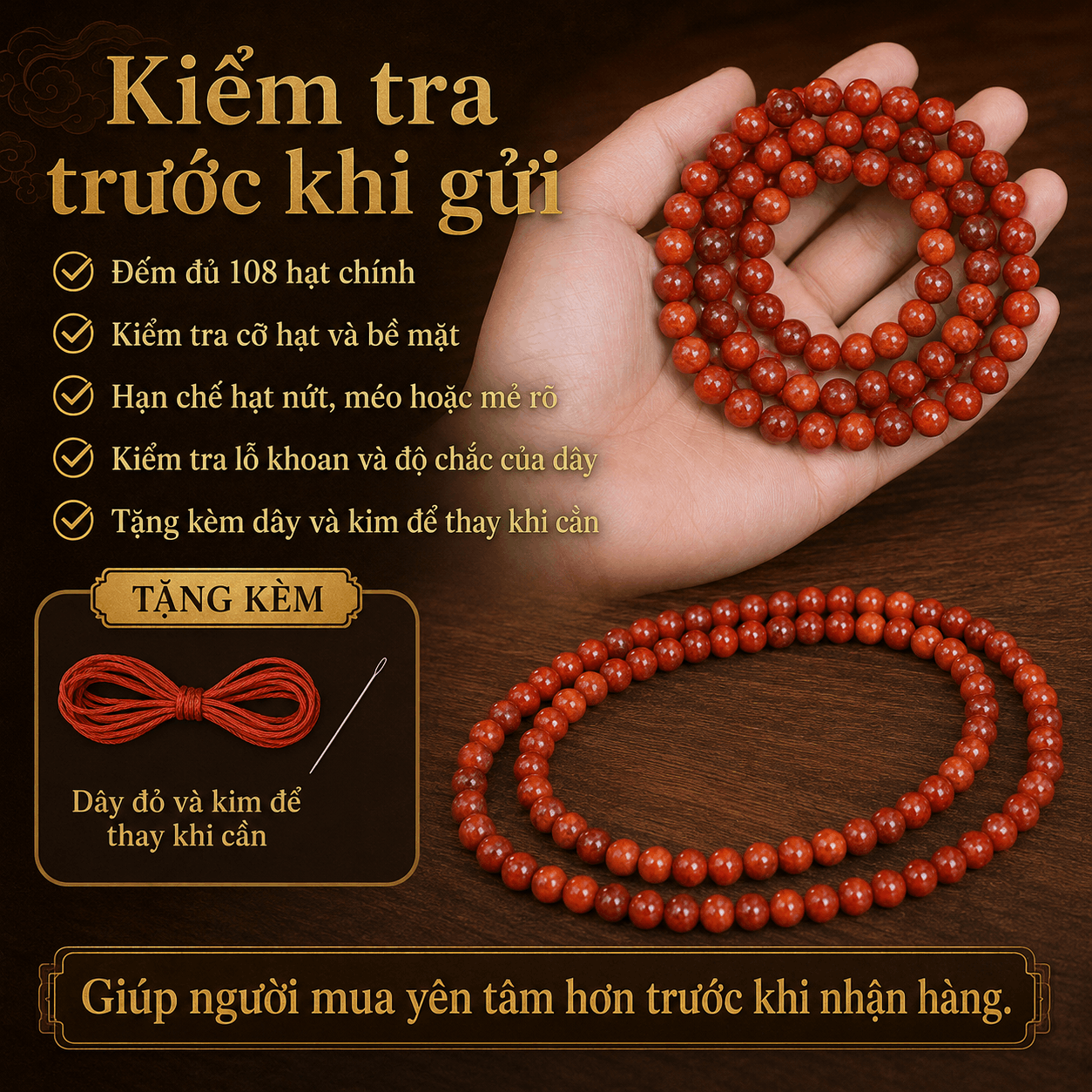 Chuỗi 108 Hạt Huyết Long Thân 10 Ly – Hạt Lớn, Cầm Chắc Tay
