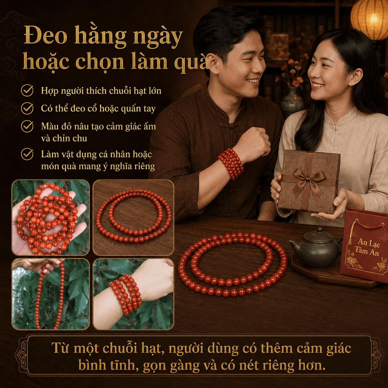 Chuỗi 108 Hạt Huyết Long Thân 10 Ly – Hạt Lớn, Cầm Chắc Tay