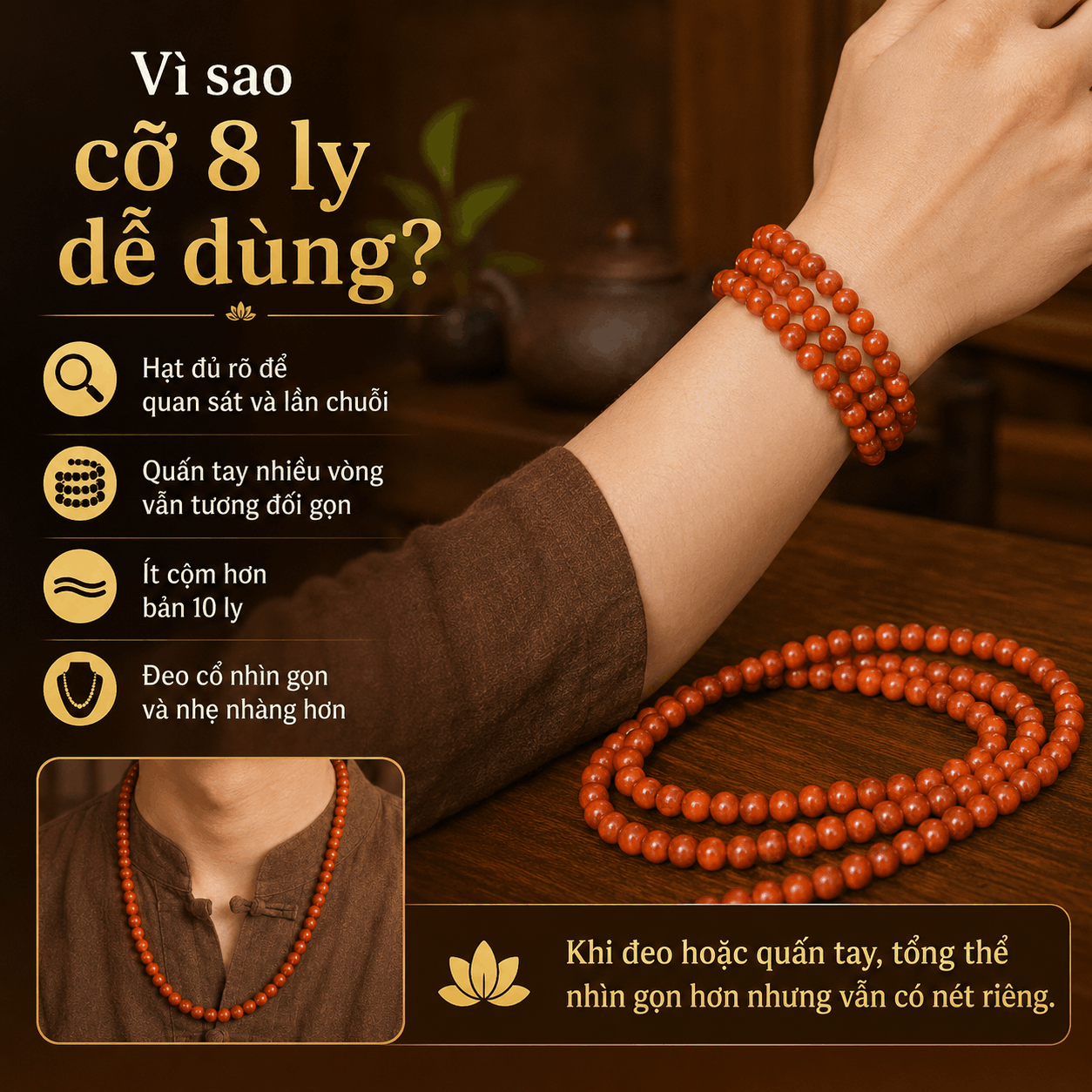 Chuỗi 108 Hạt Huyết Long Thân 8 Ly Có Hạt Phụ Và Nậm