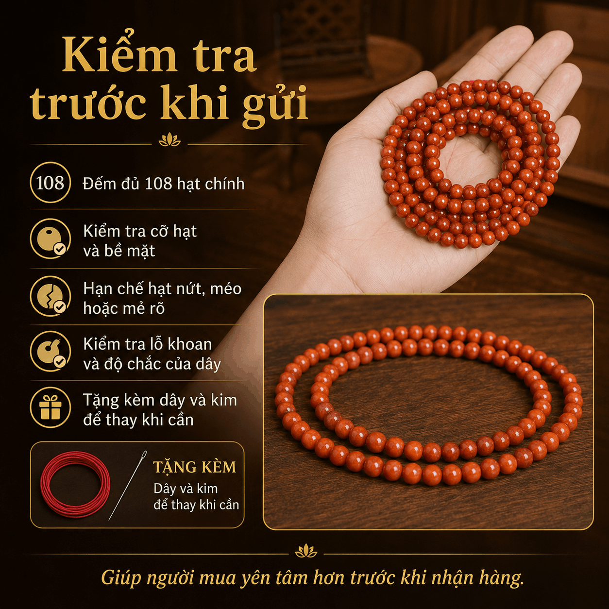 Chuỗi 108 Hạt Huyết Long Thân 8 Ly Có Hạt Phụ Và Nậm
