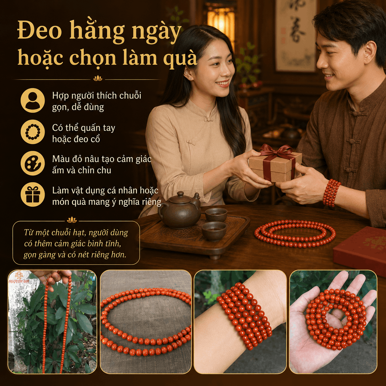 Chuỗi 108 Hạt Huyết Long Thân 8 Ly Có Hạt Phụ Và Nậm