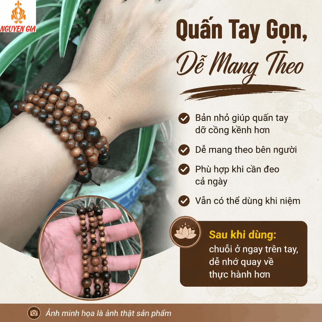 Chuỗi 108 Hạt Niệm Phật Bách Xanh 6/10 Ly, Xâu Theo 9 Ân Đức Phật