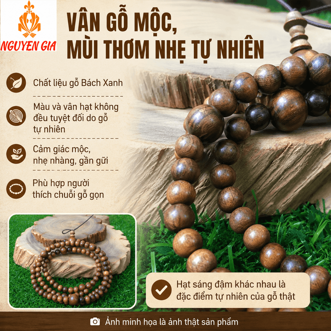 Chuỗi 108 Hạt Niệm Phật Bách Xanh 6/10 Ly, Xâu Theo 9 Ân Đức Phật