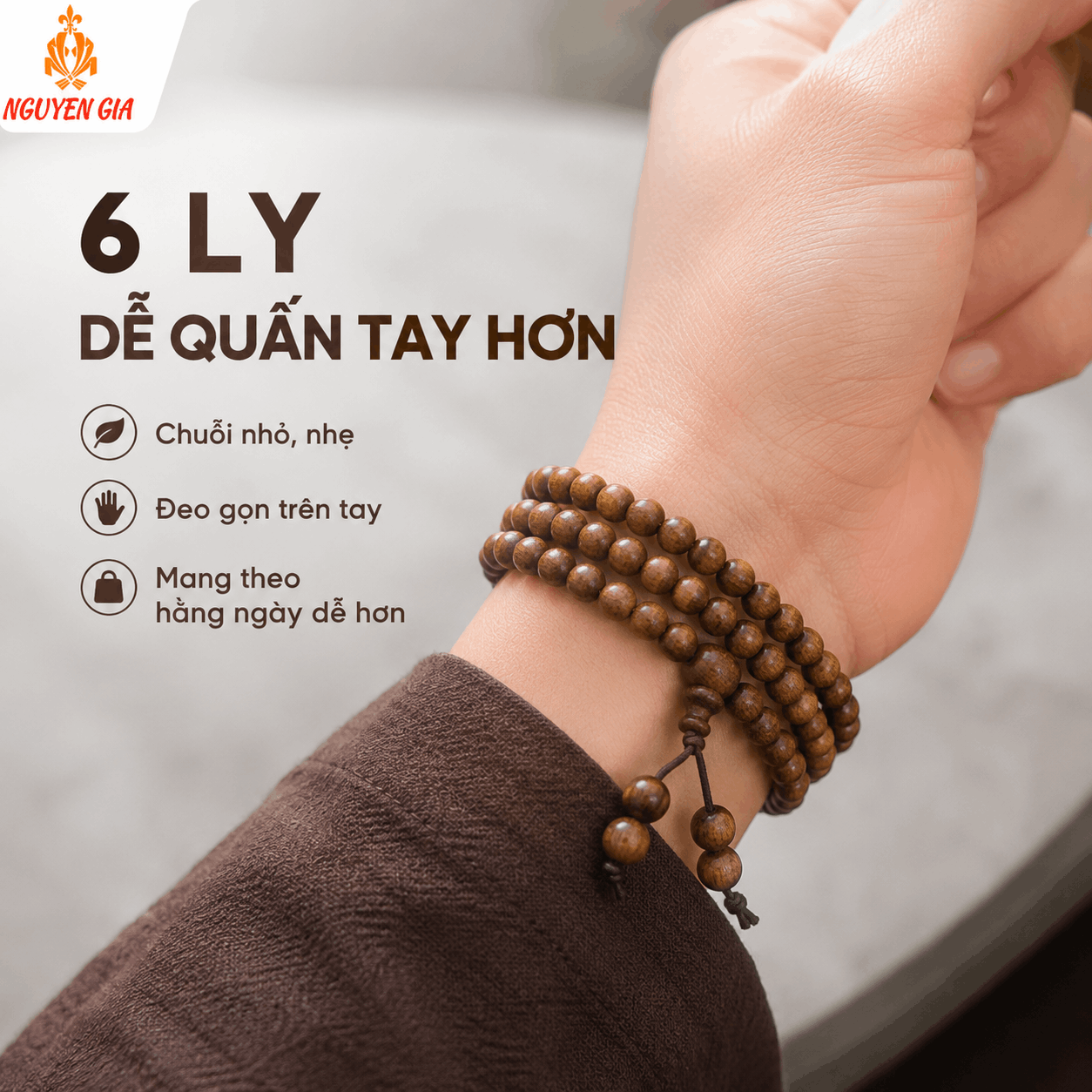 Chuỗi 108 Hạt Gỗ Bách Xanh 6 Ly Nhỏ Nhẹ, Dễ Quấn Tay