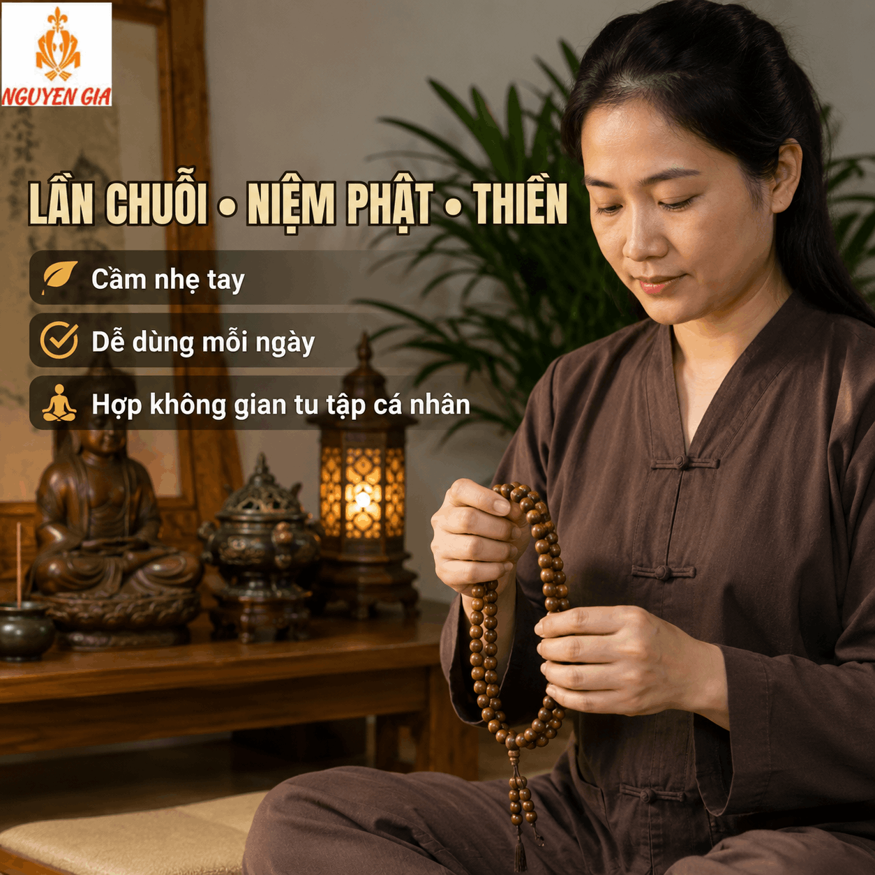 Chuỗi 108 Hạt Gỗ Bách Xanh 6 Ly Nhỏ Nhẹ, Dễ Quấn Tay