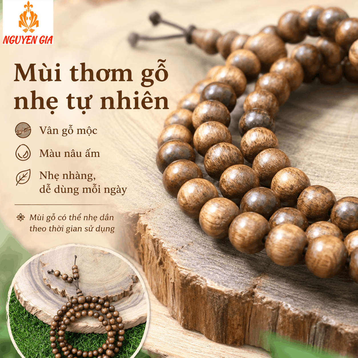 Chuỗi 108 Hạt Gỗ Bách Xanh 6 Ly Nhỏ Nhẹ, Dễ Quấn Tay