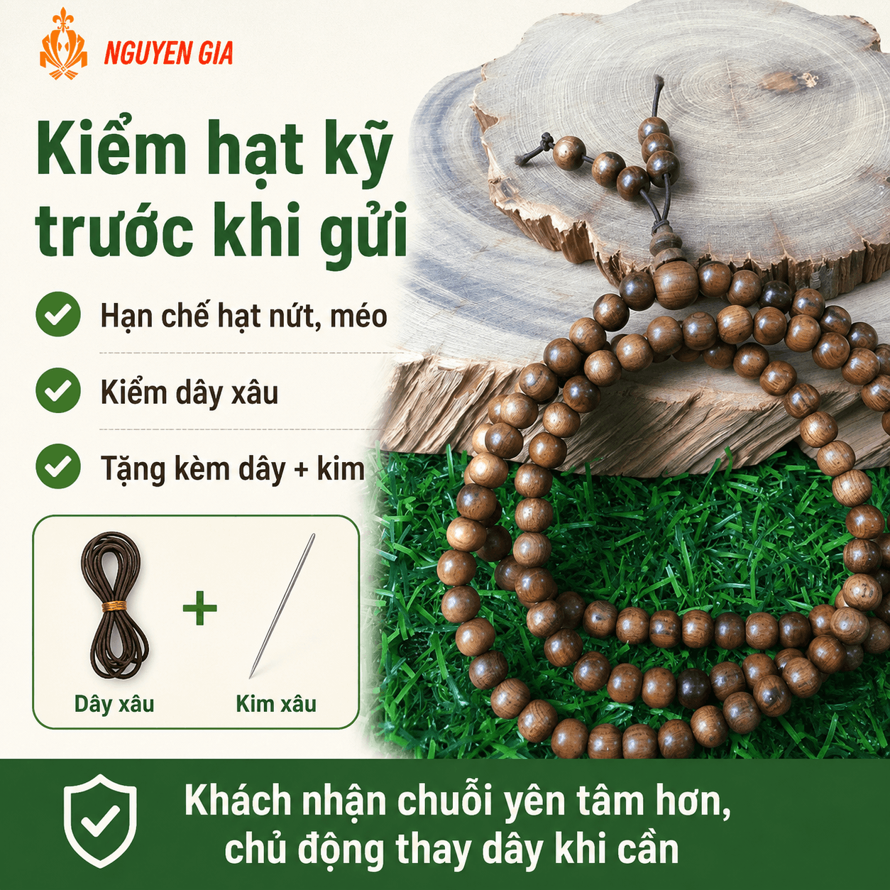 Chuỗi 108 Hạt Gỗ Bách Xanh 6 Ly Nhỏ Nhẹ, Dễ Quấn Tay