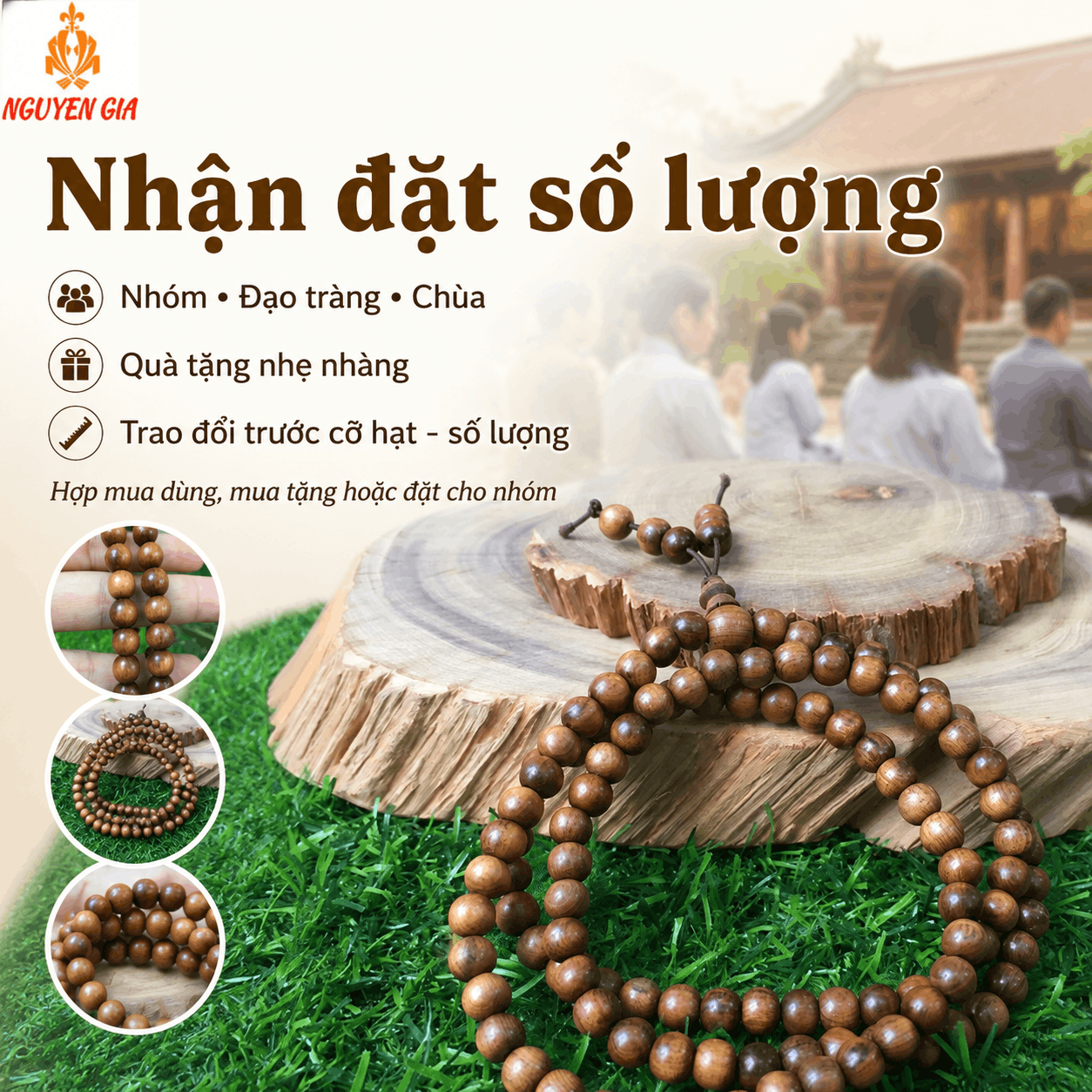 Chuỗi 108 Hạt Gỗ Bách Xanh 6 Ly Nhỏ Nhẹ, Dễ Quấn Tay