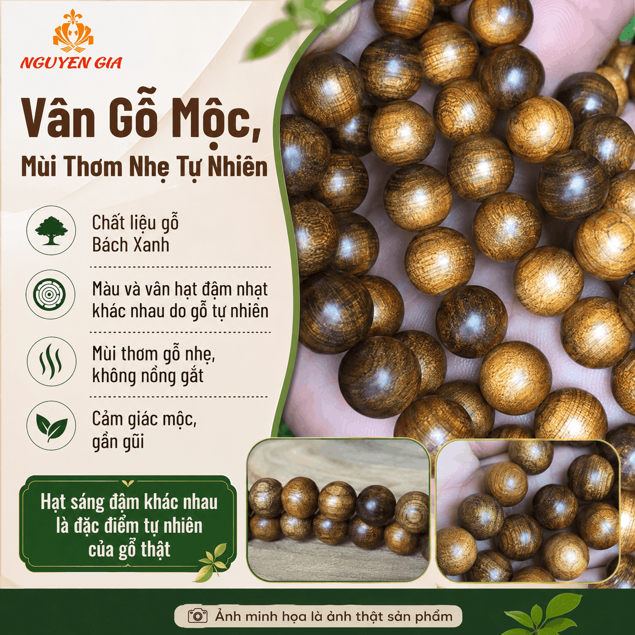 Chuỗi 108 Hạt Niệm Phật Bách Xanh 8/12 Ly, Xâu Theo 9 Ân Đức Phật