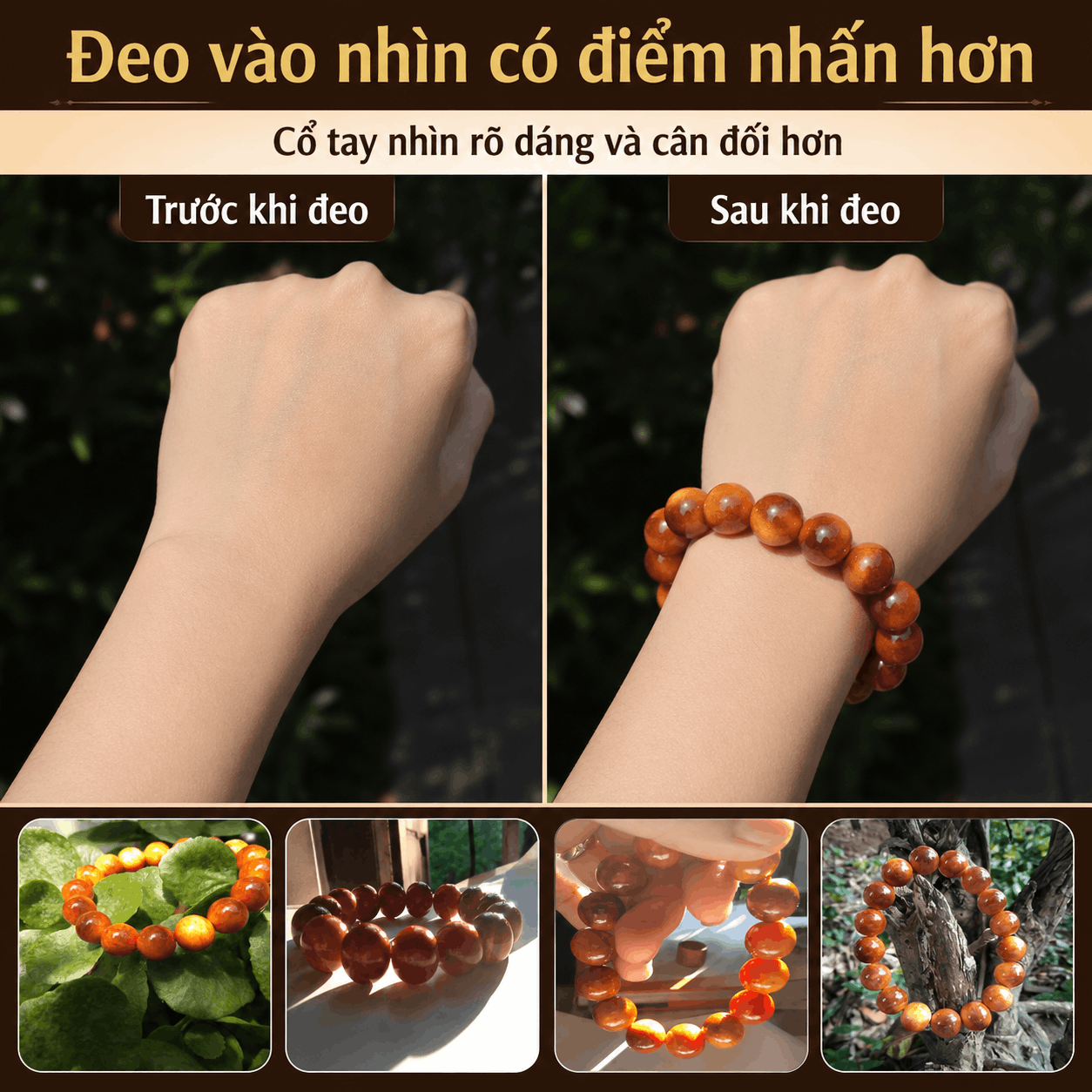 Vòng Tay Gỗ Huyết Long 12 Ly Hạt Rõ, Chắc Tay
