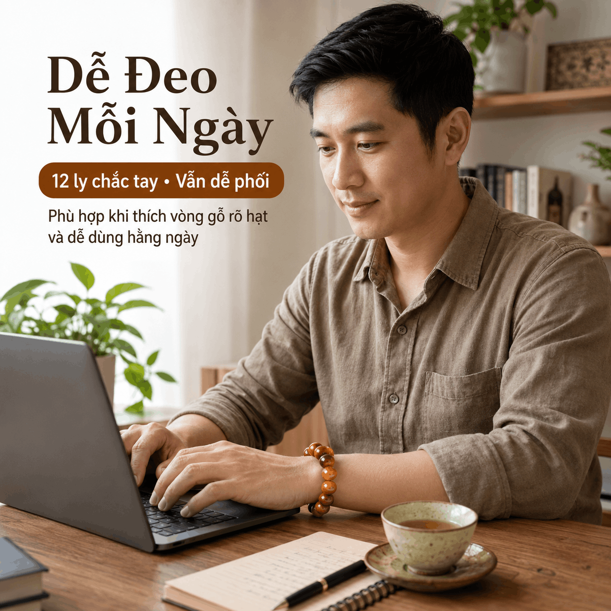 Vòng Tay Gỗ Huyết Long 12 Ly Hạt Rõ, Chắc Tay