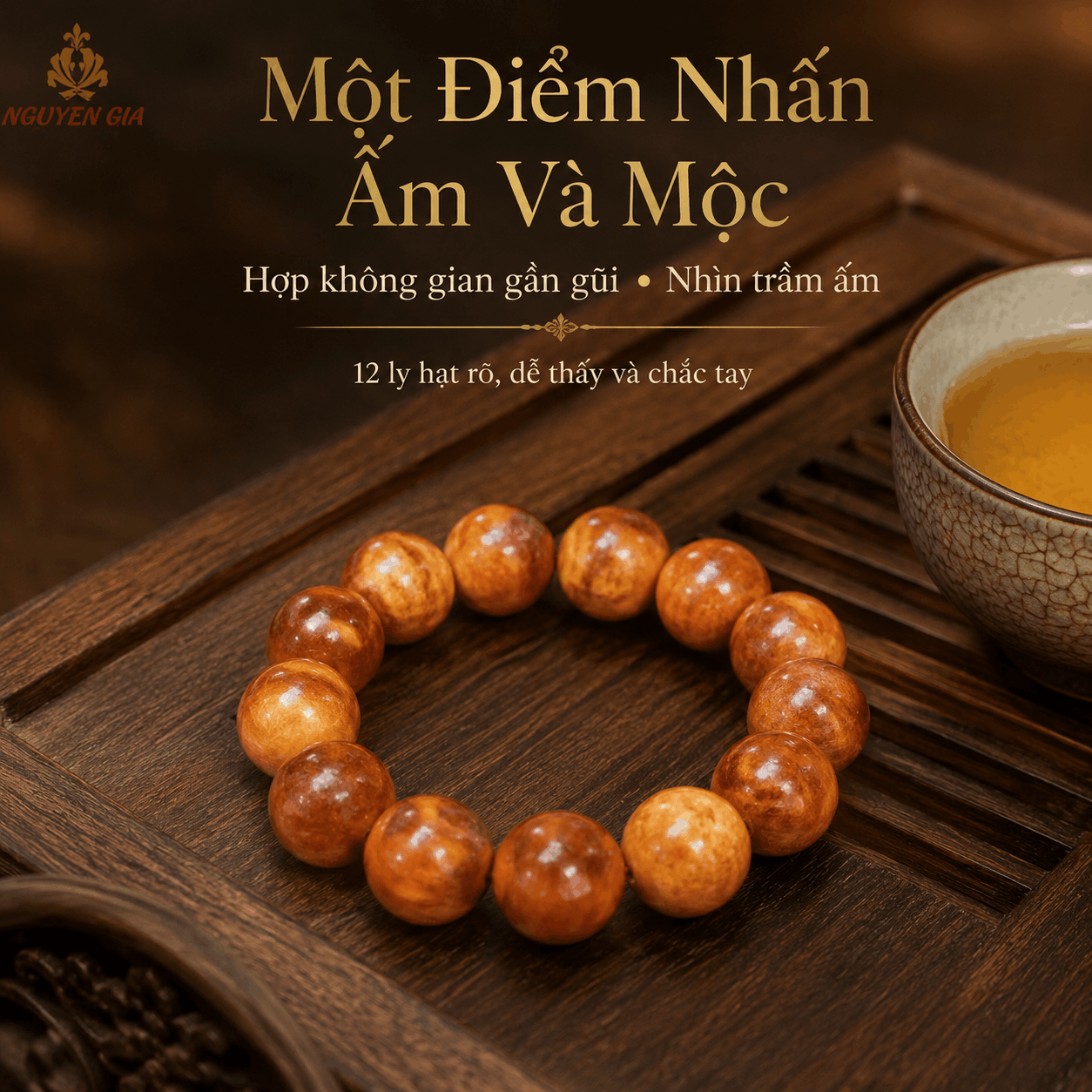 Vòng Tay Gỗ Huyết Long 12 Ly Hạt Rõ, Chắc Tay