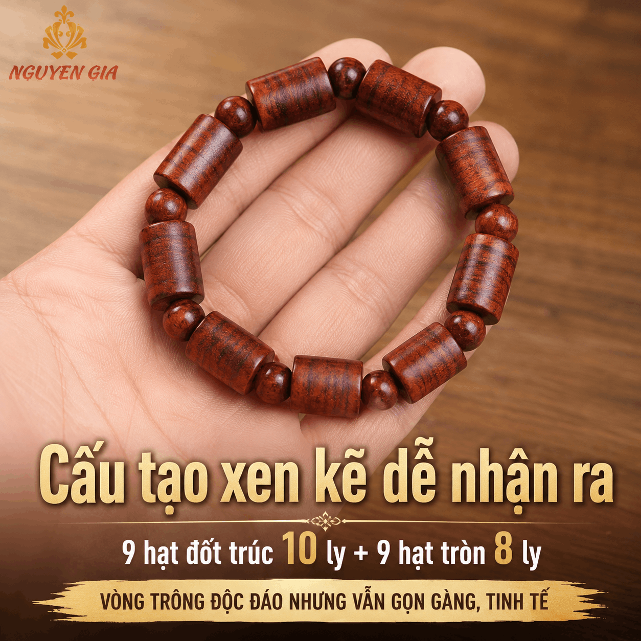 Vòng Tay Gỗ Sưa Lào Đốt Trúc 10 Ly, Dáng Lạ Nhưng Gọn