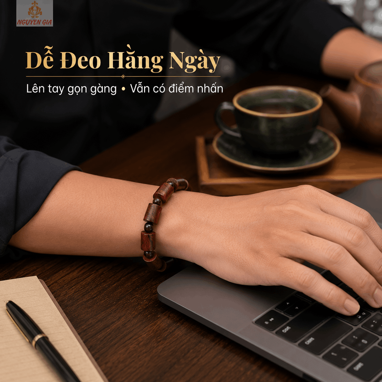 Vòng Tay Gỗ Sưa Lào Đốt Trúc 12 Ly, Hình Khối Nổi Rõ