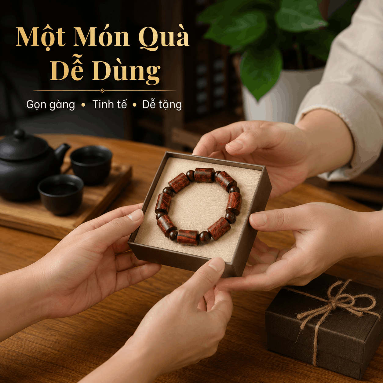 Vòng Tay Gỗ Sưa Lào Đốt Trúc 12 Ly, Hình Khối Nổi Rõ