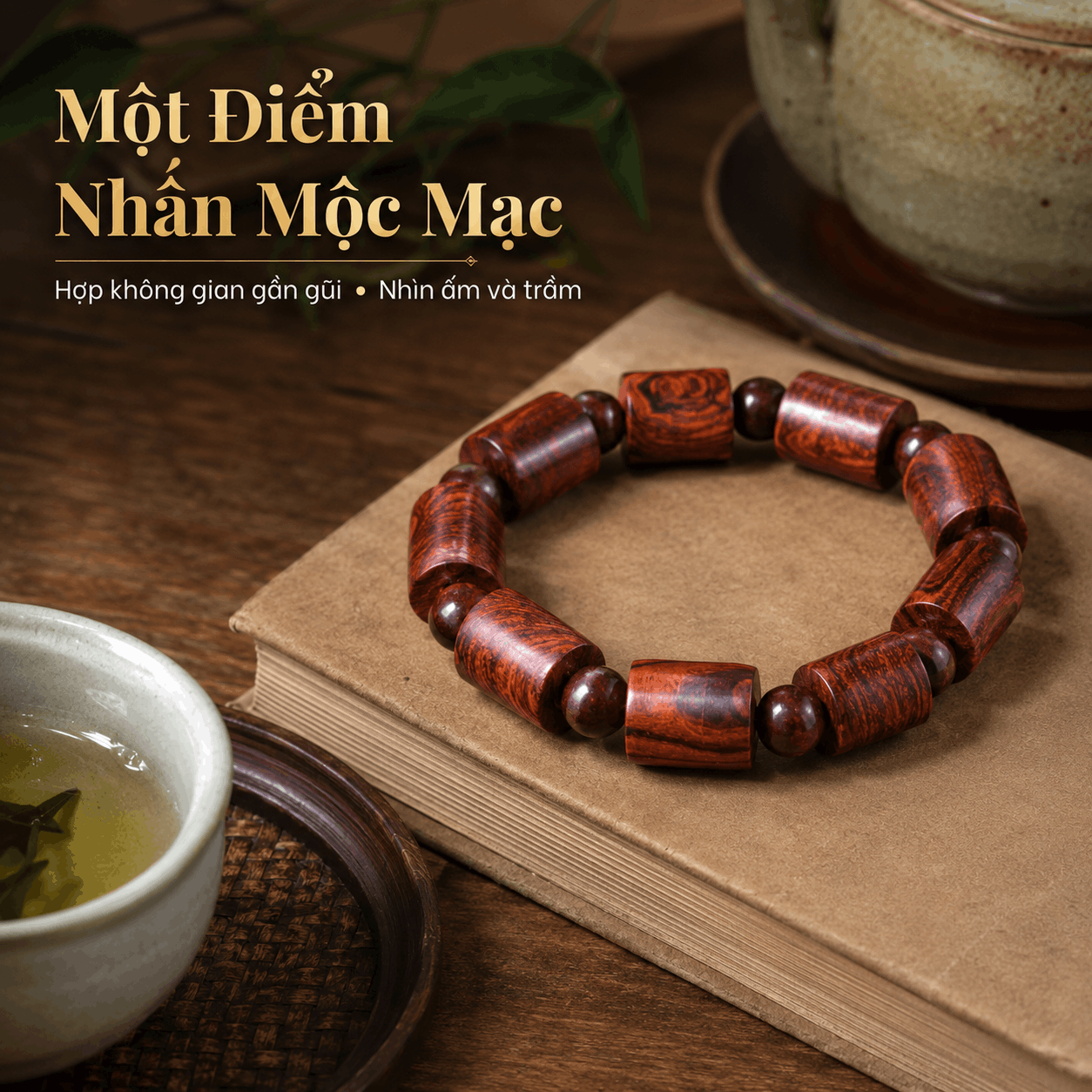 Vòng Tay Gỗ Sưa Lào Đốt Trúc 12 Ly, Hình Khối Nổi Rõ