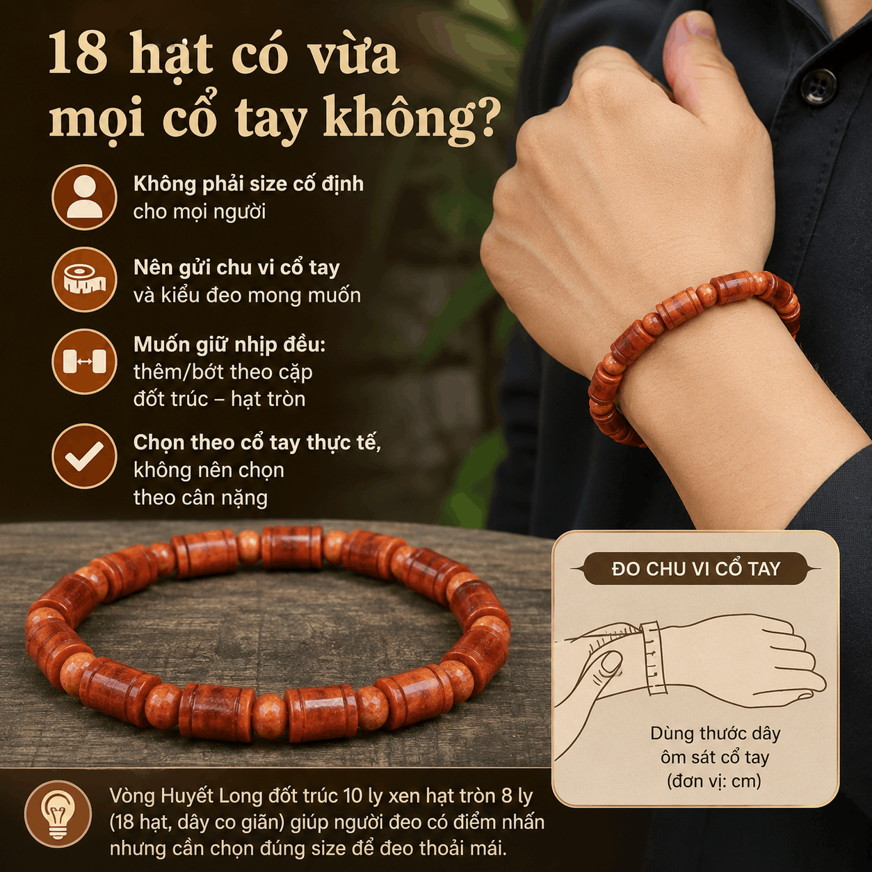 Vòng Huyết Long Đốt Trúc 10 Ly Xen Hạt Tròn 8 Ly