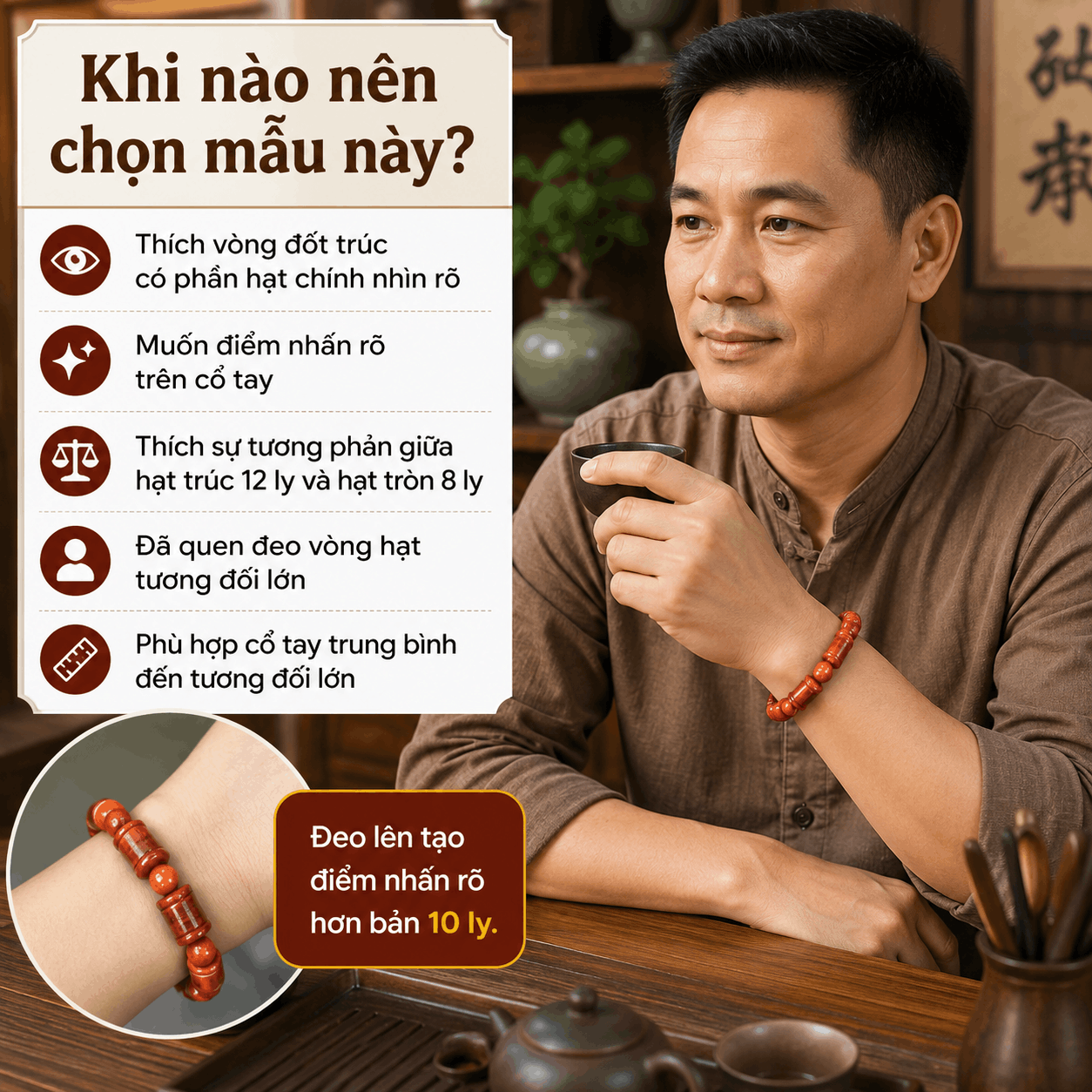 Vòng Huyết Long Đốt Trúc 12 Ly Xen Hạt Tròn 8 Ly