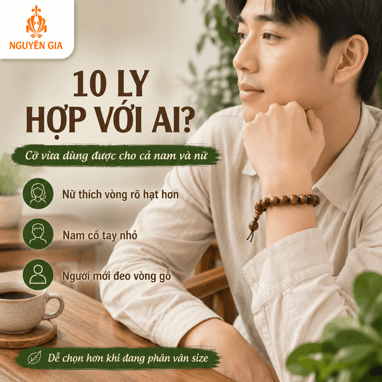 Vòng Tay Gỗ Bách Xanh 10 Ly Cỡ Vừa, Dễ Đeo